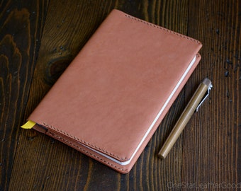 Leather wrap cover for Baron Fig Confidant A5 "Flagship" size, includes notebook - chestnut skirting leather