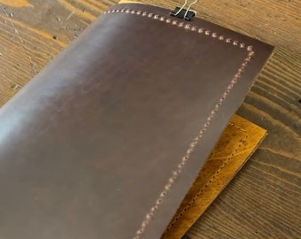 Customizable leather cover for A5 notebooks - Hobonichi, Rhodia, Leuchtturm1917, Nanami, Midori - brown Chromexcel / textured tan
