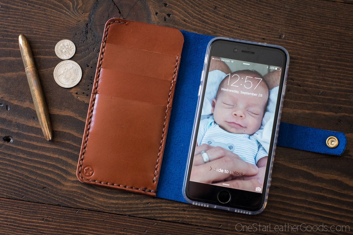 iPhone 7 (4.7) cell phone wallet case with snap, Horween Chromexcel