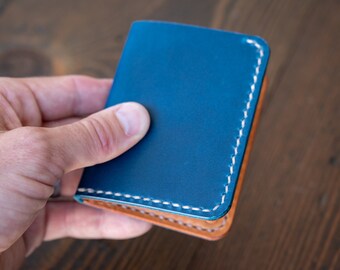 6 Pocket Horizontal wallet, Walpier Buttero leather - navy / tan