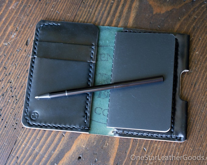 Micro notebook wallet "Park Sloper Junior" + Fisher Space Pen “Stowaway” - black Horween shell cordovan