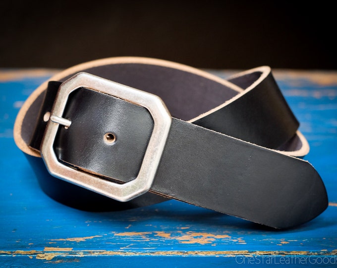 Custom sized belt - 1.5" width - Horween Chromexcel leather - center bar buckle - black