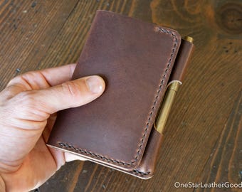 Small A7 notebook/wallet/pen, "Park Sloper Medium" - brown Horween Dublin / chestnut buttero (PSM)