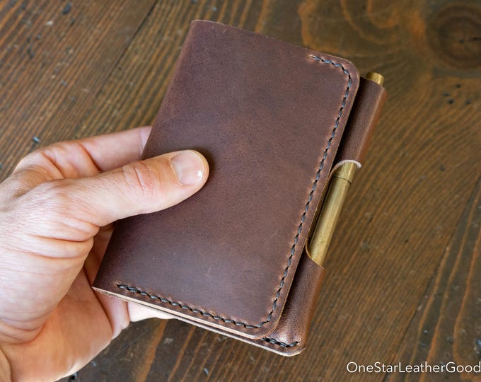 Small A7 notebook/wallet/pen, "Park Sloper Medium" - brown Horween Dublin / chestnut buttero (PSM)