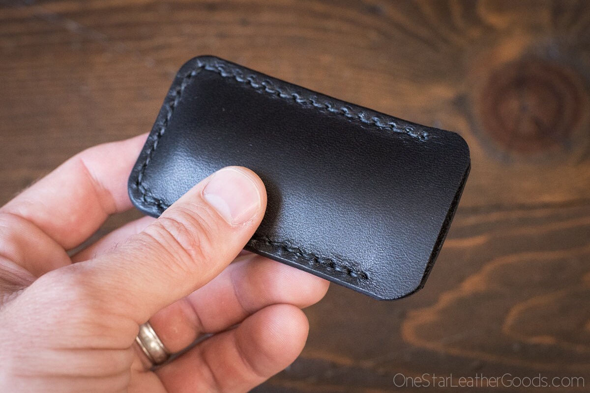 Pocket knife slip case three sizes, black bridle leather