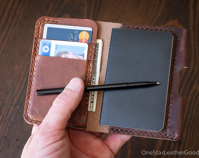 Micro notebook wallet "Park Sloper Junior" + Fisher Space Pen “Stowaway” - Horween Dublin leather, brown / chestnut