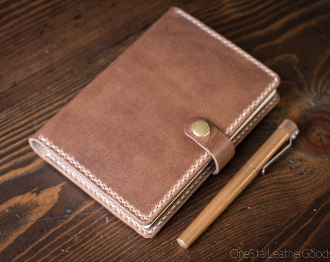 Customizable leather cover for A6 sized softcover notebooks - Hobonichi, Midori, Muji, Apica & more - Horween natural Chromexcel