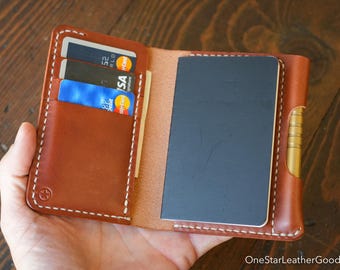 Small A7 notebook/wallet/pen, "Park Sloper Medium" - chestnut Buttero leather (PSM)