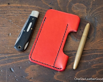 EDC-1, every day carry pocket knife and pen case, small size, for FisherSpacePen or Kaweco Liliput - red Buttero leather
