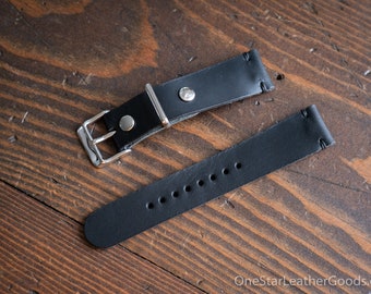 20mm leather two piece watch band - black Buttero leather