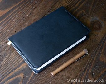 Leather wrap cover for Baron Fig Confidant A5 "Flagship" size, includes notebook - Horween Dublin leather, black