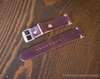 20mm leather two piece watch band - Horween shell cordovan leather, marbled burgundy