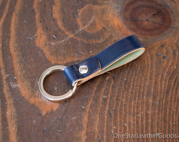 Key fob & keyring, keychain, Horween shell cordovan - navy blue / silver