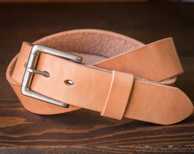 Custom sized belt - 1.5" width - tan harness leather - heel bar buckle