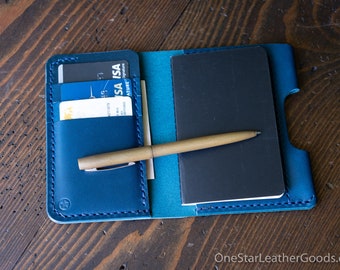 Small A7 notebook/wallet/pen, "Park Sloper Medium" - blue Buttero leather (PSM)