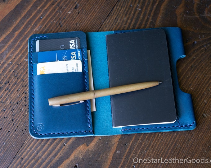 Small A7 notebook/wallet/pen, "Park Sloper Medium" - blue Buttero leather (PSM)