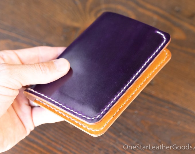 5 Pocket Slim wallet - violet Horween shell cordovan / tan bridle leather