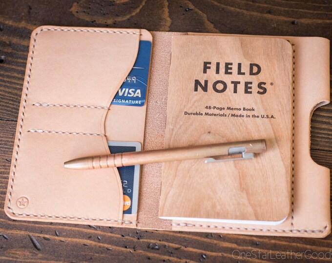 Field Notes wallet with pen sleeve "Park Sloper Senior" natural vegetable tanned leather - natural veg
