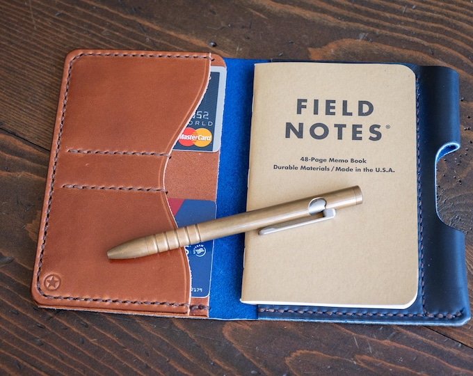 Field Notes wallet with pen sleeve "Park Sloper Senior" Horween Chromexcel leather - blue / chestnut (PSS)