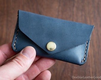 Coin pouch / wallet / business card case, Horween leather - slate blue