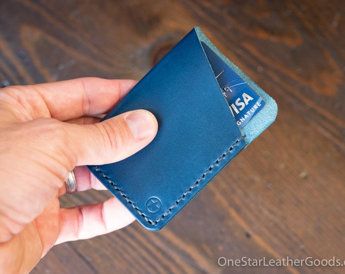 The Minimalist: micro card wallet - blue Buttero leather