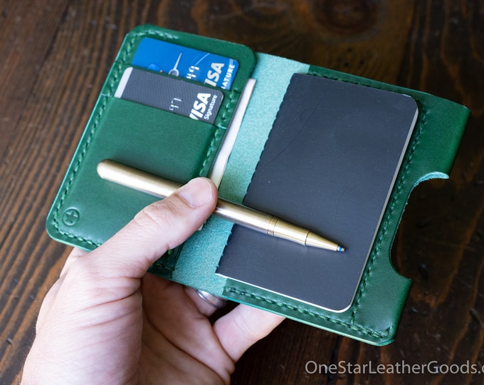 Micro notebook wallet "Park Sloper Junior" for Fisher Space Pen “Bullet” pen - green Buttero leather