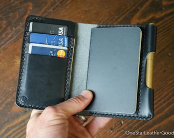 Small A7 notebook/wallet/pen, "Park Sloper Medium" - black Buttero leather