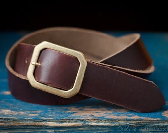 Custom sized belt - 1.5" width, Horween Chromexcel leather, center bar buckle - brown