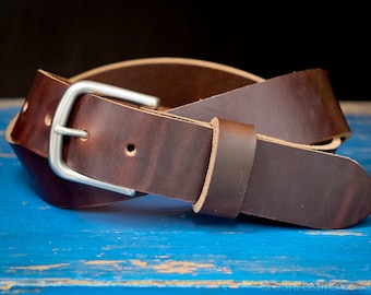 Custom sized belt - 1.5" width, Horween Chromexcel leather, heel bar buckle - brown