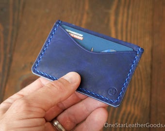 Three Pocket Flat Wallet - textured blue Horween leather