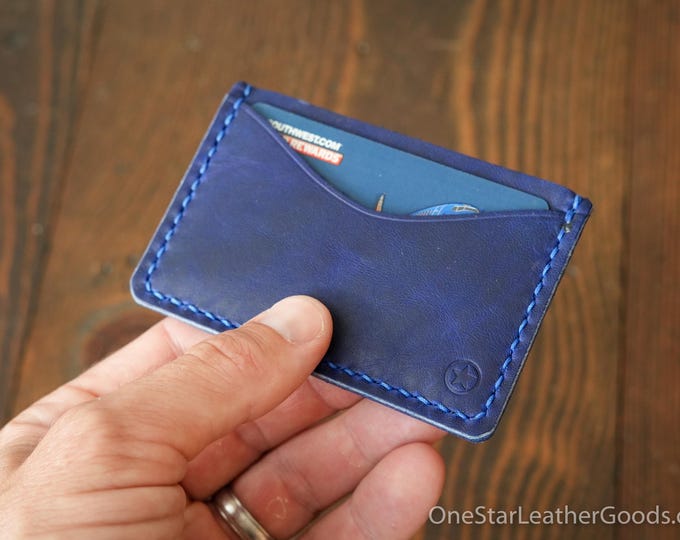 Three Pocket Flat Wallet - textured blue Horween leather