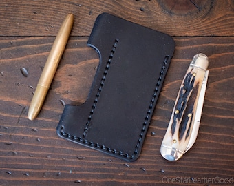 EDC-1, every day carry pocket knife and pen case, small size, for FisherSpacePen or Kaweco Liliput - black harness leather