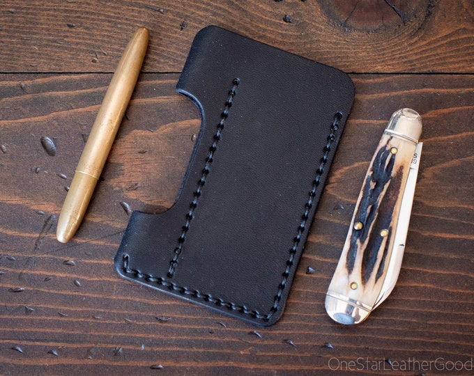 EDC-1, every day carry pocket knife and pen case, small size, for FisherSpacePen or Kaweco Liliput - black harness leather