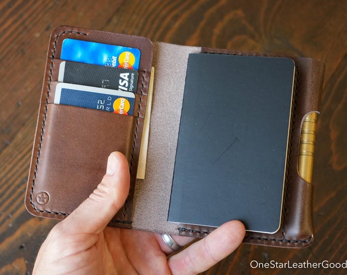 Small A7 notebook/wallet/pen, "Park Sloper Medium" - walnut Buttero leather (PSM)