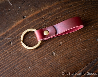 Key fob & keyring, keychain - red Horween Chromexcel / brass