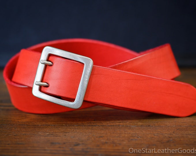 Custom sized belt - 1.5" width - red bridle leather - center bar buckle