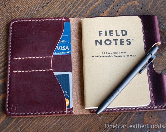 Field Notes wallet with pen sleeve "Park Sloper Senior" Horween Chromexcel leather - Burgundy #8 CXL (PSS)