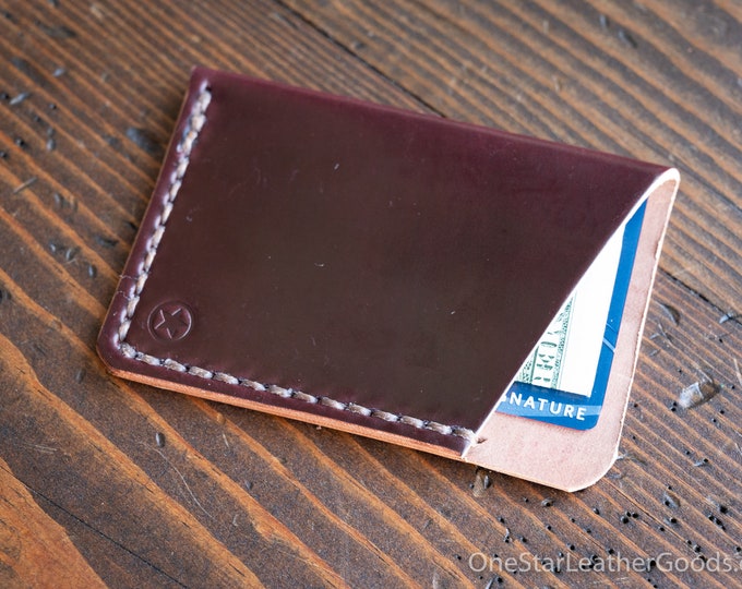 The Minimalist micro card wallet - Horween shell cordovan - burgundy #8