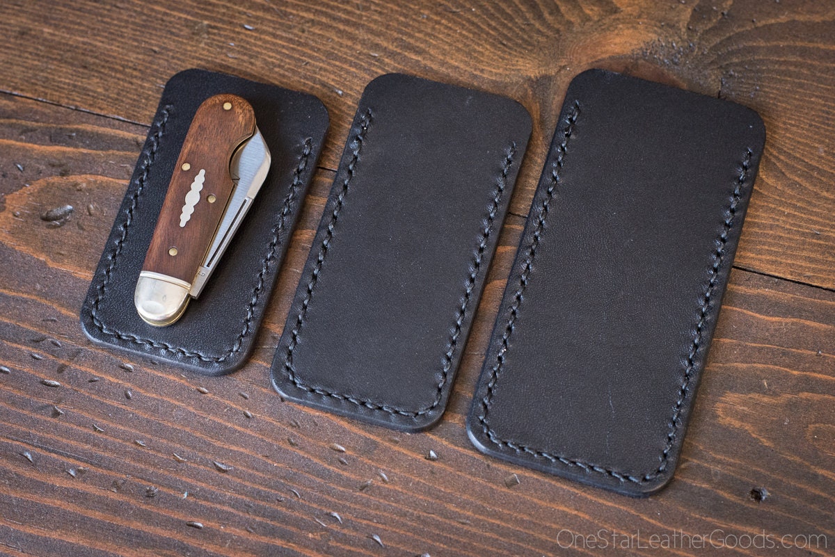 Pocket knife slip case three sizes, black bridle leather