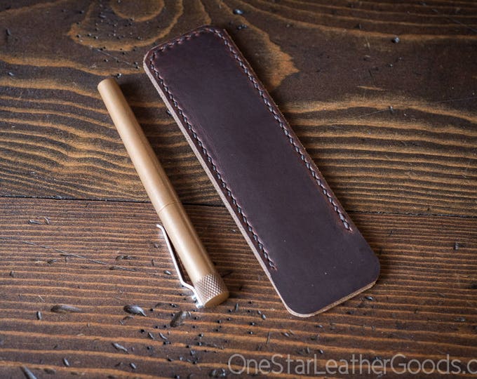 Pen Sleeve size large - hand stitched Horween leather - brown