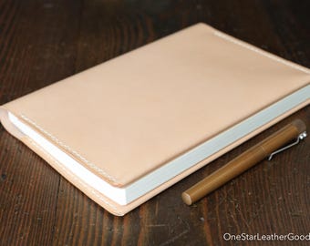Leather wrap cover for A5 softcover notebooks - fits Hobonichi, Leuchtturm1917, Rhodia, Midori, Apica, Nanami & more - natural Buttero