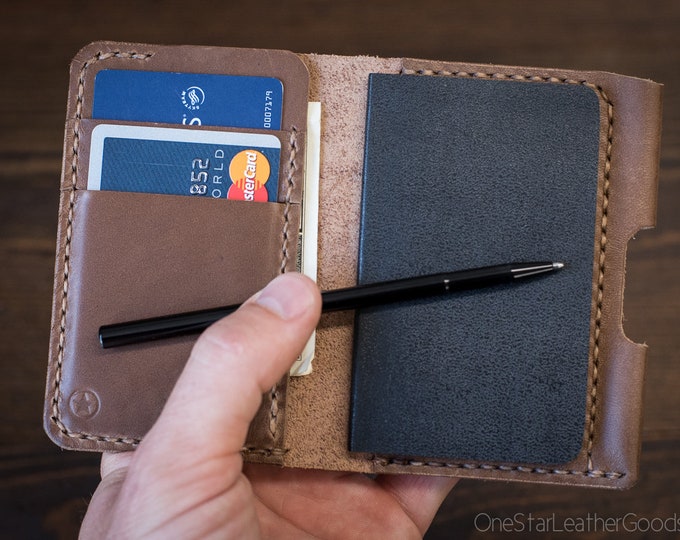 Small Notebook Wallet and Pen "Park Sloper Junior" Horween Chromexcel Leather - natural