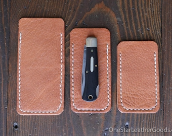 Pocket knife slip case - three sizes, tumbled tan