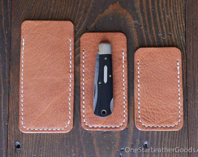 Pocket knife slip case - three sizes, tumbled tan