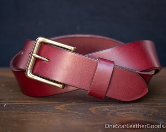 Custom sized belt - 1.25" width - burgundy bridle leather - heel bar buckle