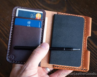 Small Notebook Wallet and Pen "Park Sloper Junior" Horween Dublin Leather - chestnut / brown
