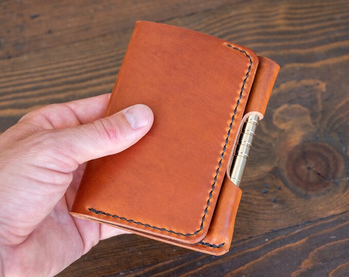 Small A7 notebook/wallet/pen, "Park Sloper Medium" - chestnut Horween Dublin / espresso (PSM)