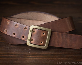 Custom sized belt - 1.5" width - Horween Dublin leather - center bar buckle - brown