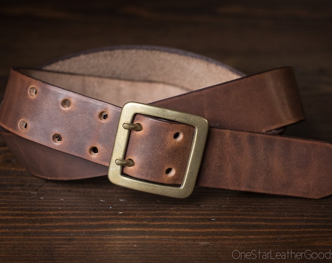 Custom sized belt - 1.5" width - Horween Dublin leather - center bar buckle - brown