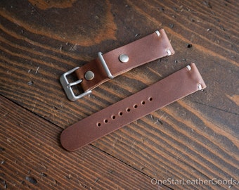 20mm leather two piece watch band - natural Horween Chromexcel leather